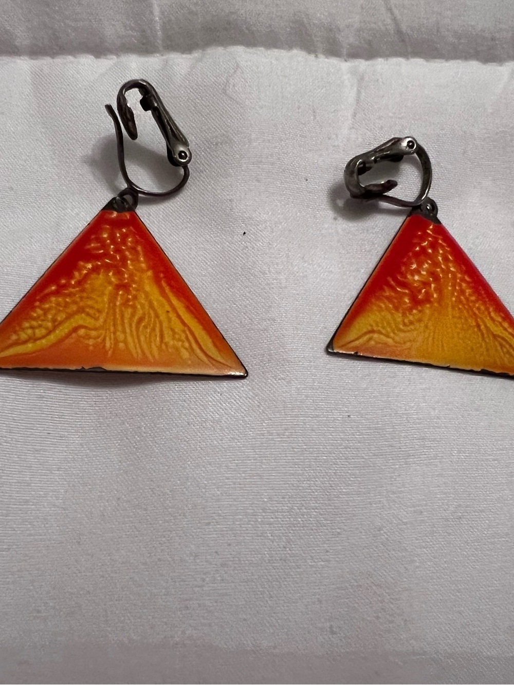 1970’s Retro Triangle Clip-On Earrings Red-Orange Jewelry festival Boho